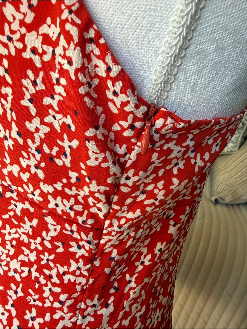 Zara Red and White Floral Halter Mini Dress